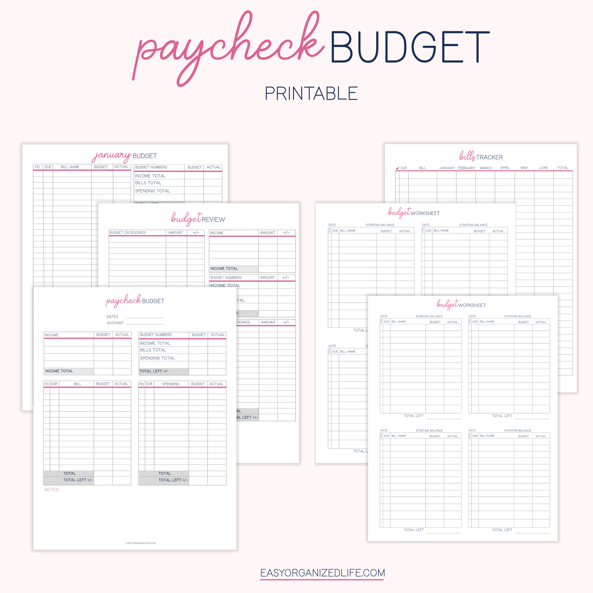Paycheck Budget Planner | Pink | Printable