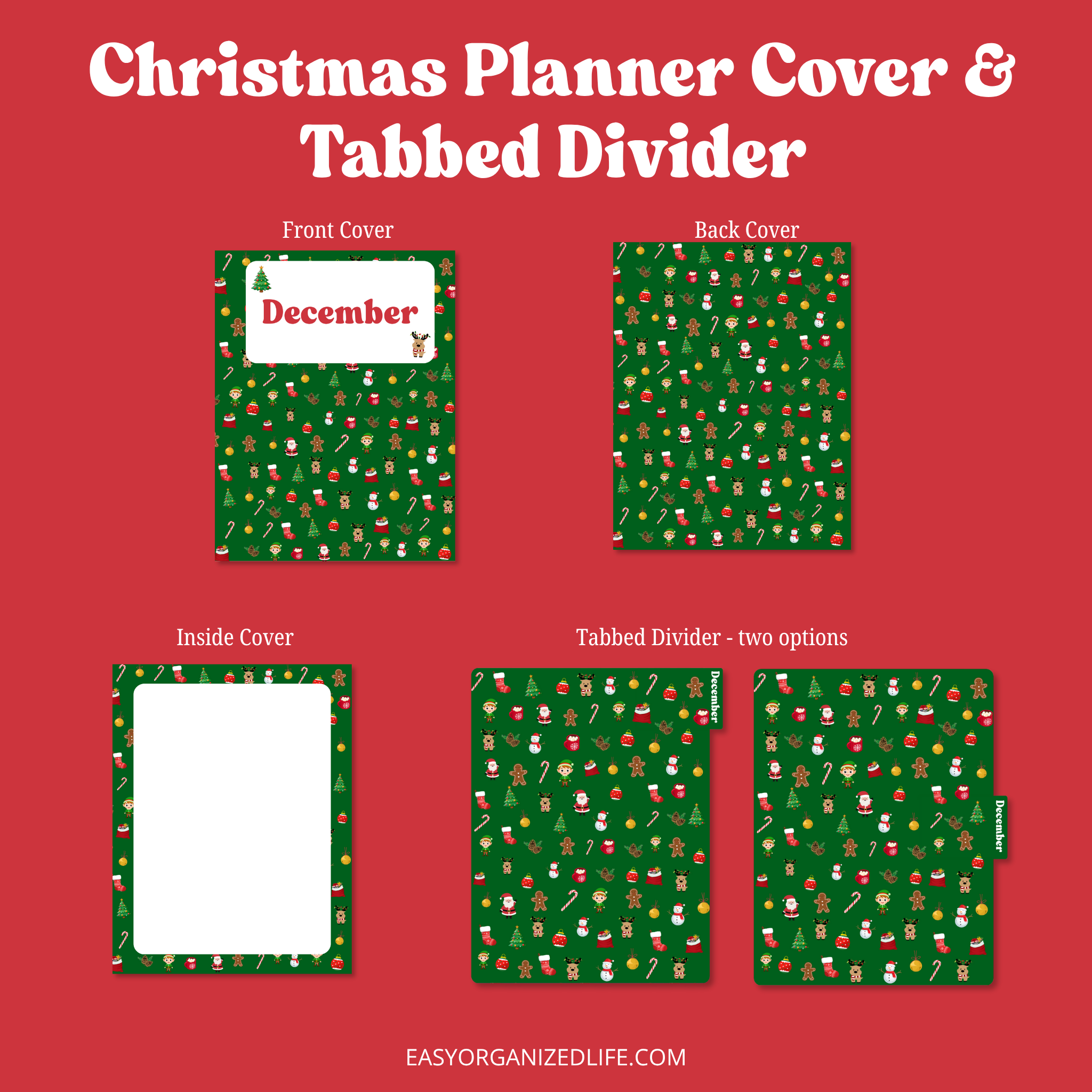 Christmas Planner Cover & Tabbed Divider | 7x9" Planner | HP Classic Planner | December | Printable