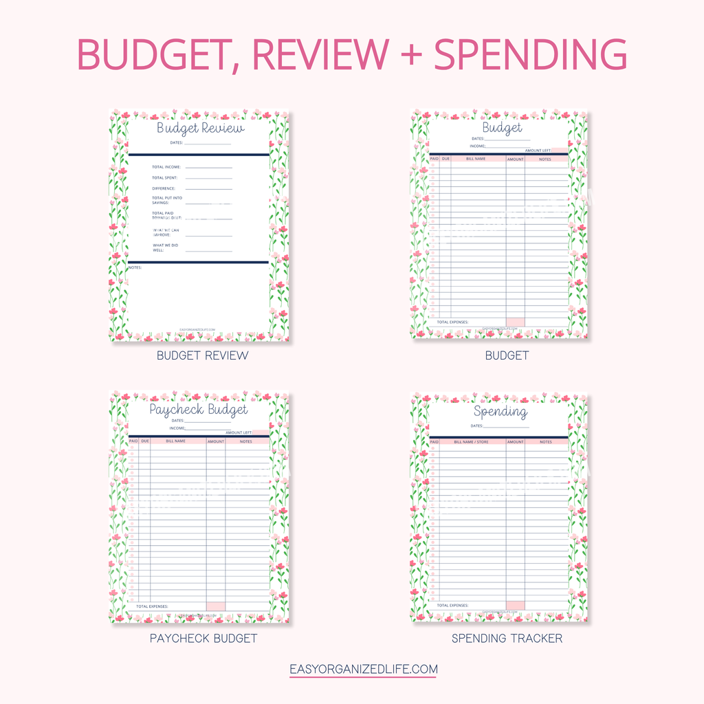Flowers Budget Planner | Paycheck Budget | Pink | Printable