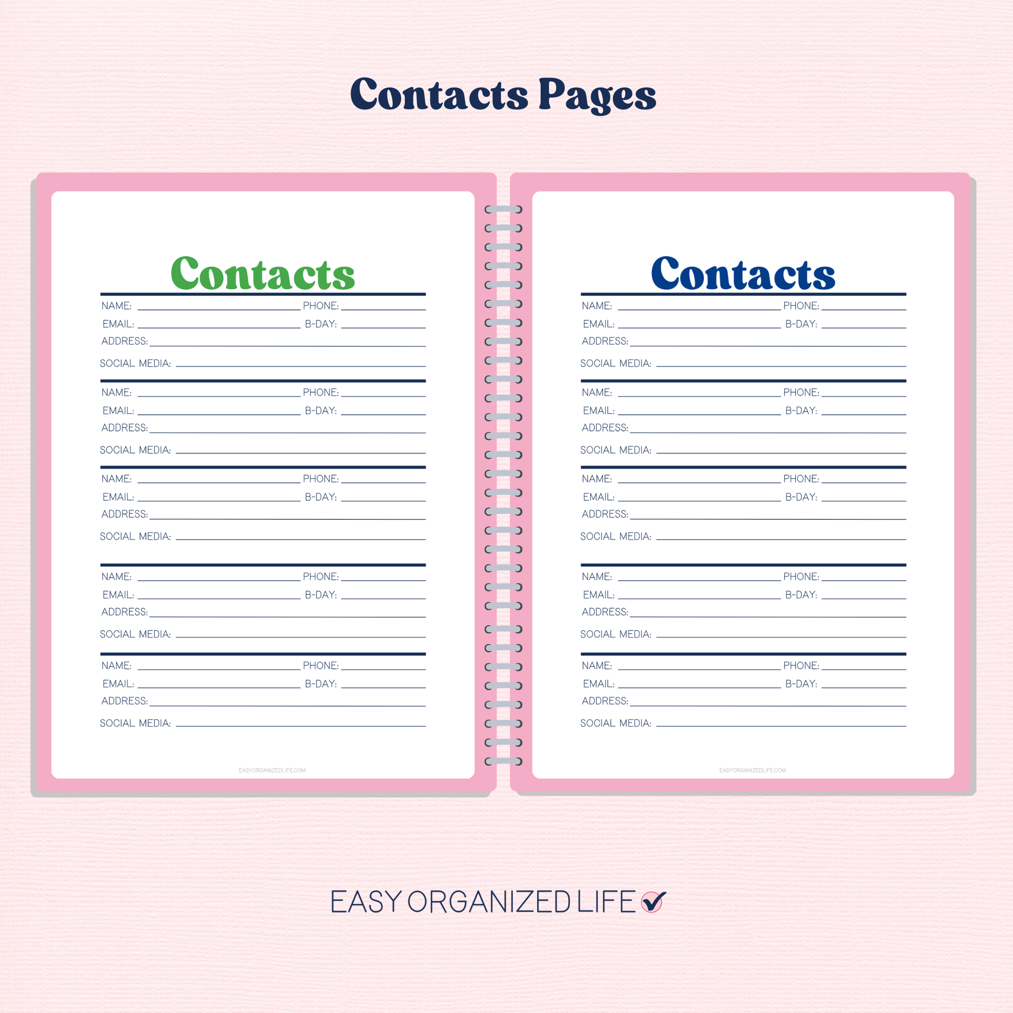 Printable Address Book | Contacts, Passwords & Notes | Planner Insert