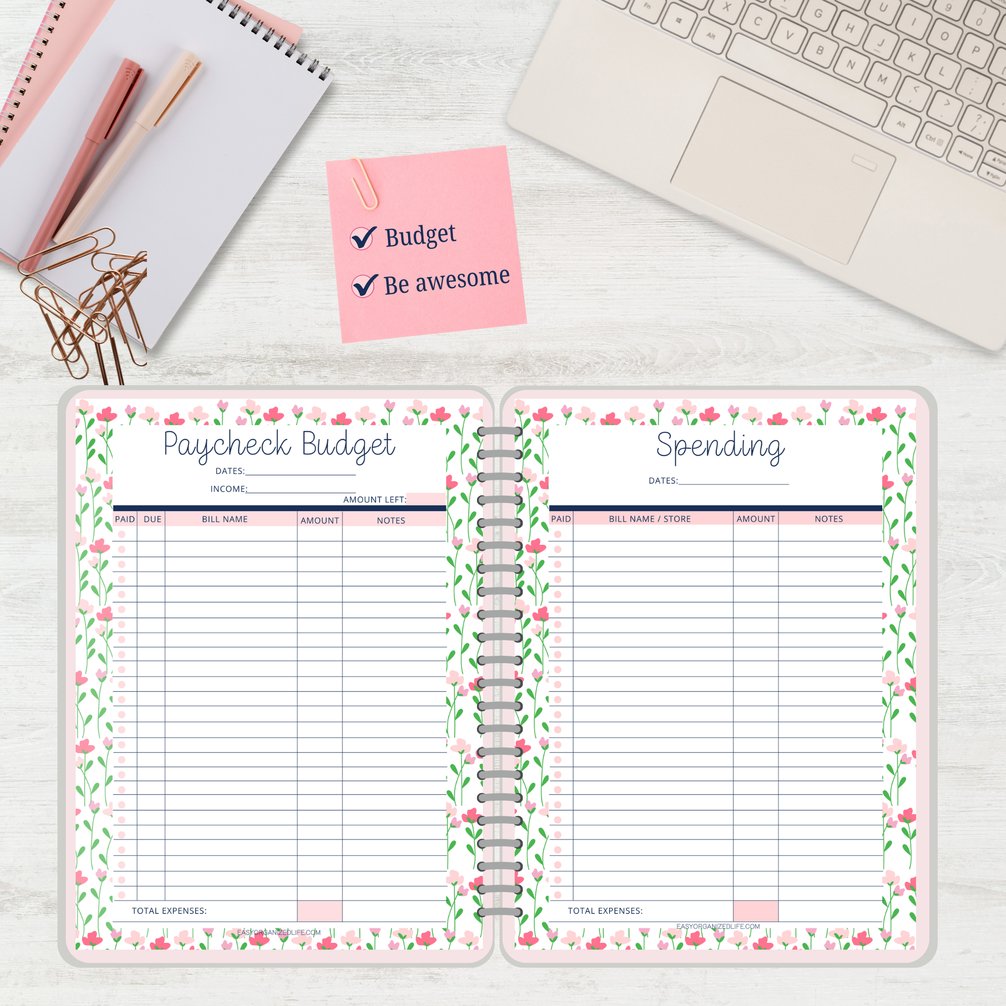 Flowers Budget Planner | Paycheck Budget | Pink | Printable