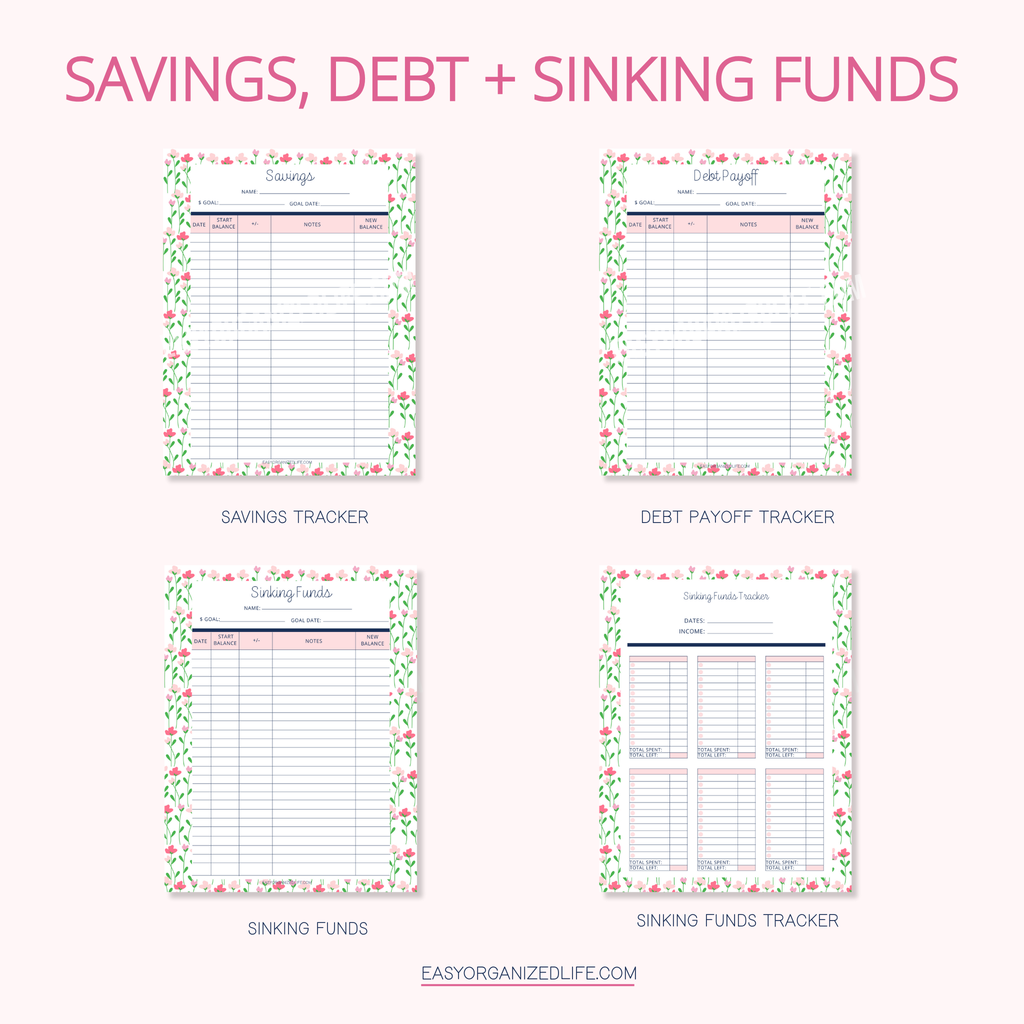 Flowers Budget Planner | Paycheck Budget | Pink | Printable