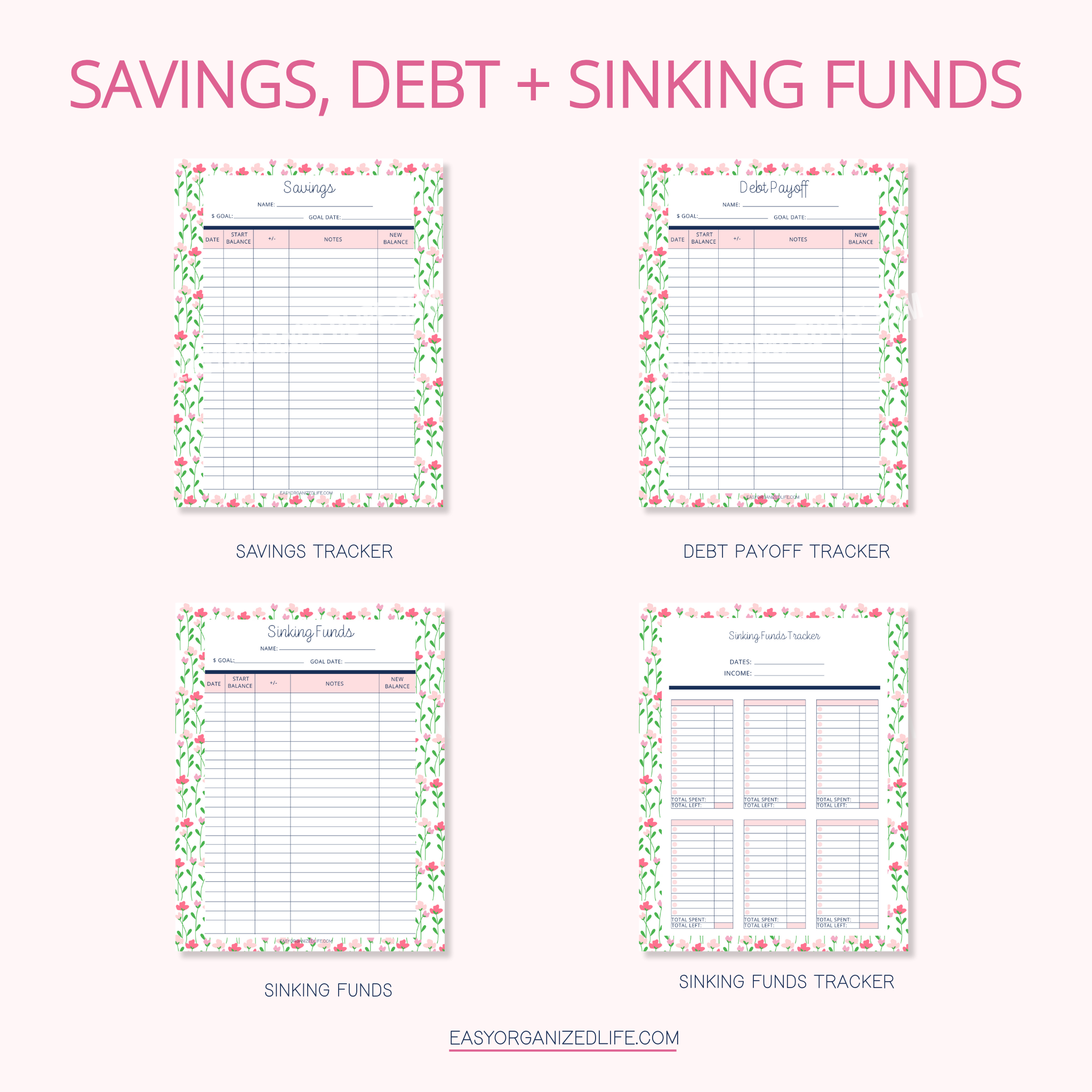 Flowers Budget Planner | Paycheck Budget | Pink | Printable