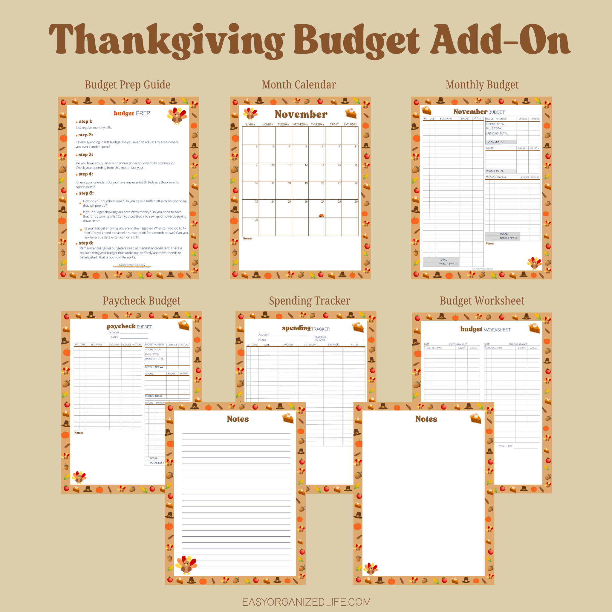 Thanksgiving Budget Planner Add-On | Paycheck Budget | Autumn | Printable