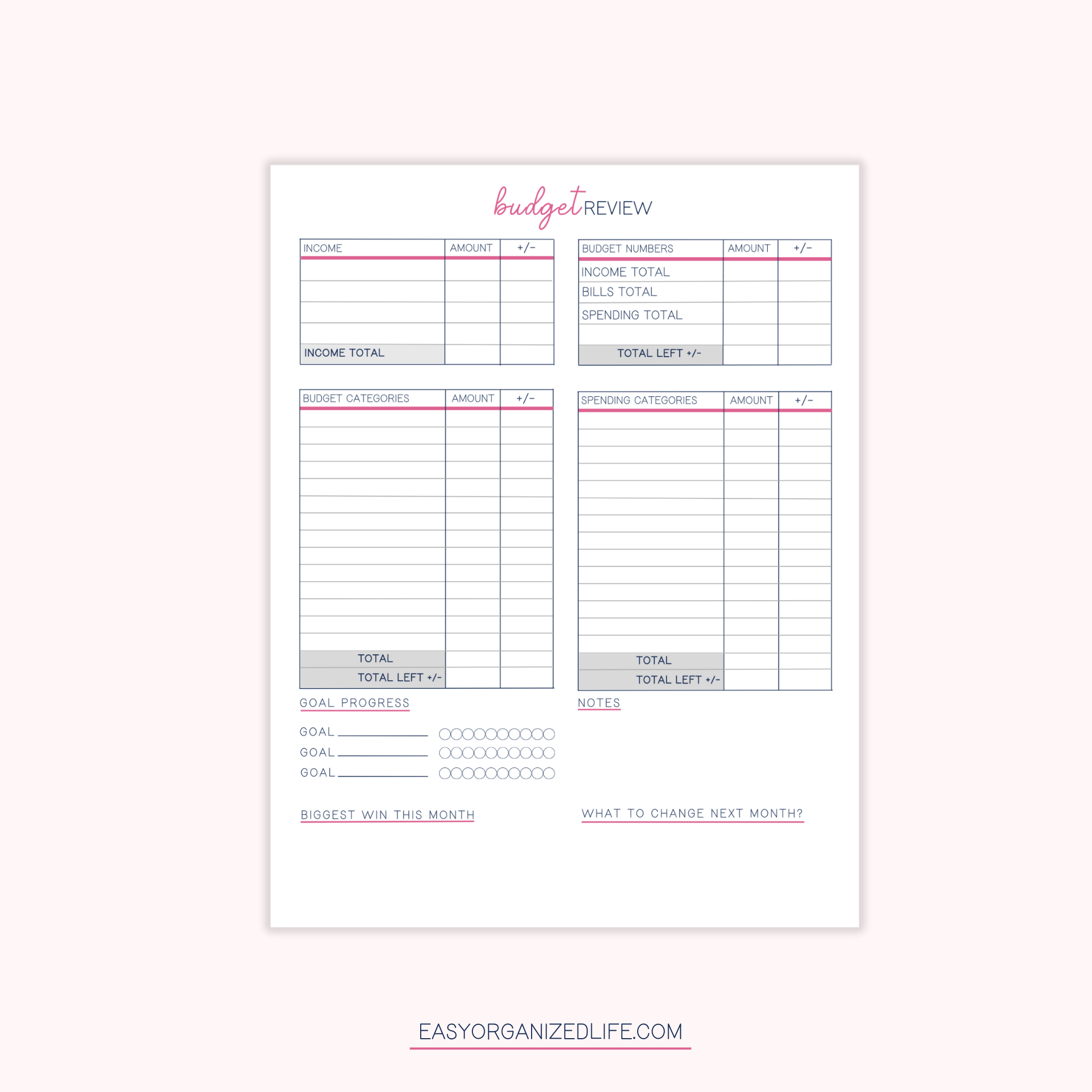 Paycheck Budget Planner | Pink | Printable