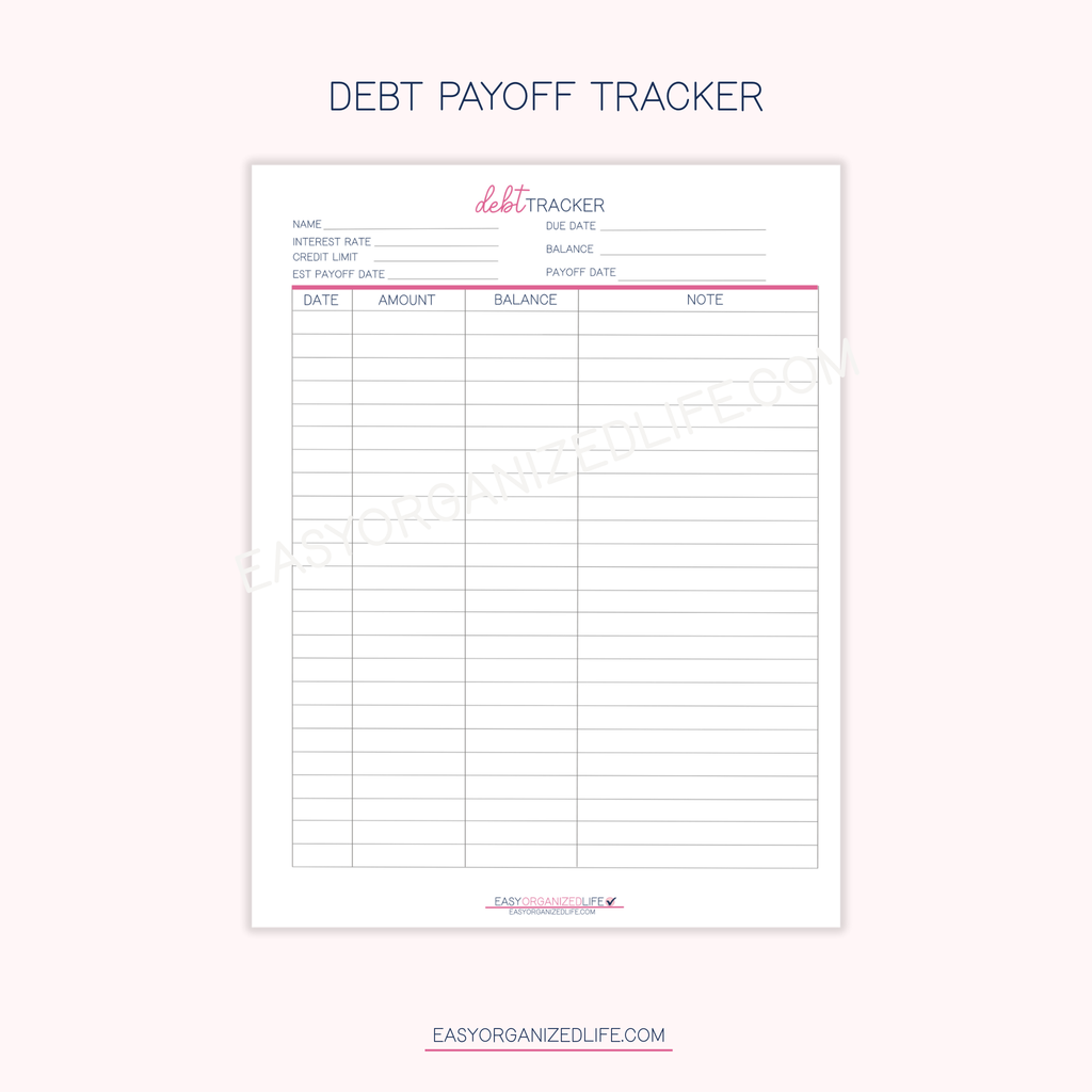Debt Payoff Tracker | Pink | Printable