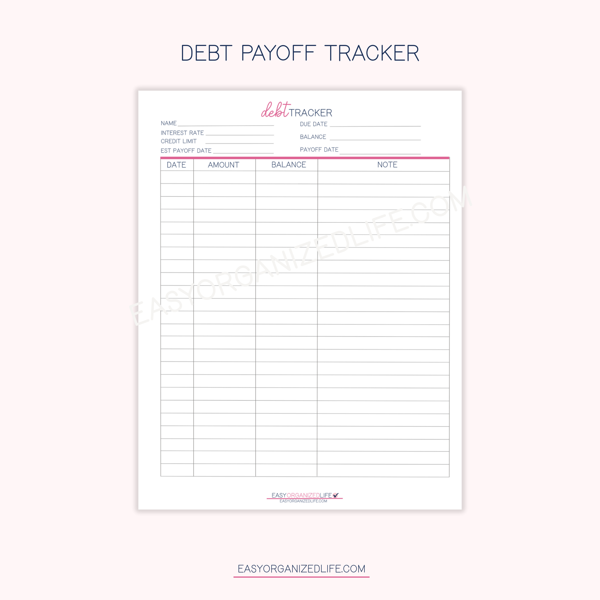 Debt Payoff Tracker | Pink | Printable