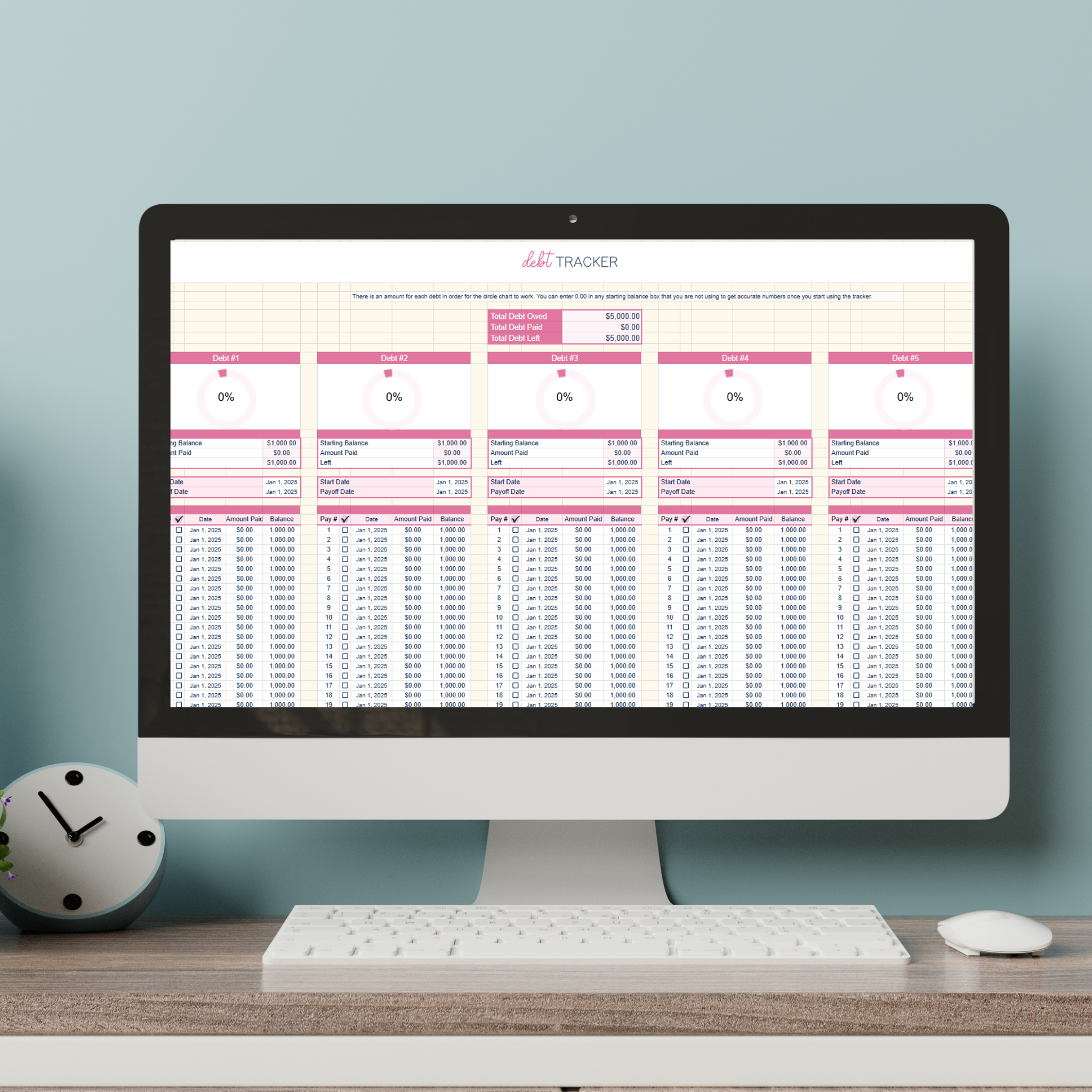 Debt Payoff Tracker | Google Sheets | Pink