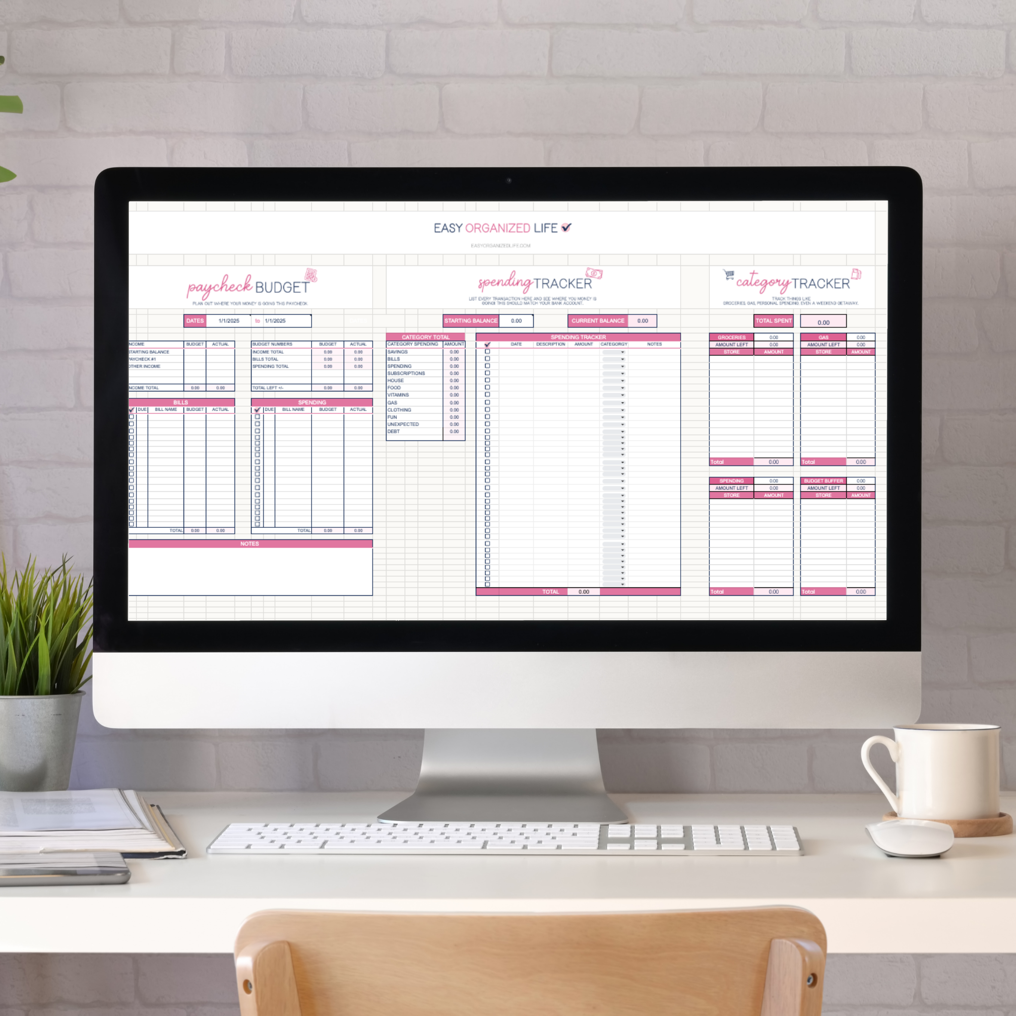Paycheck and Monthly Budget Workbook | Pink | Online | Google Sheets
