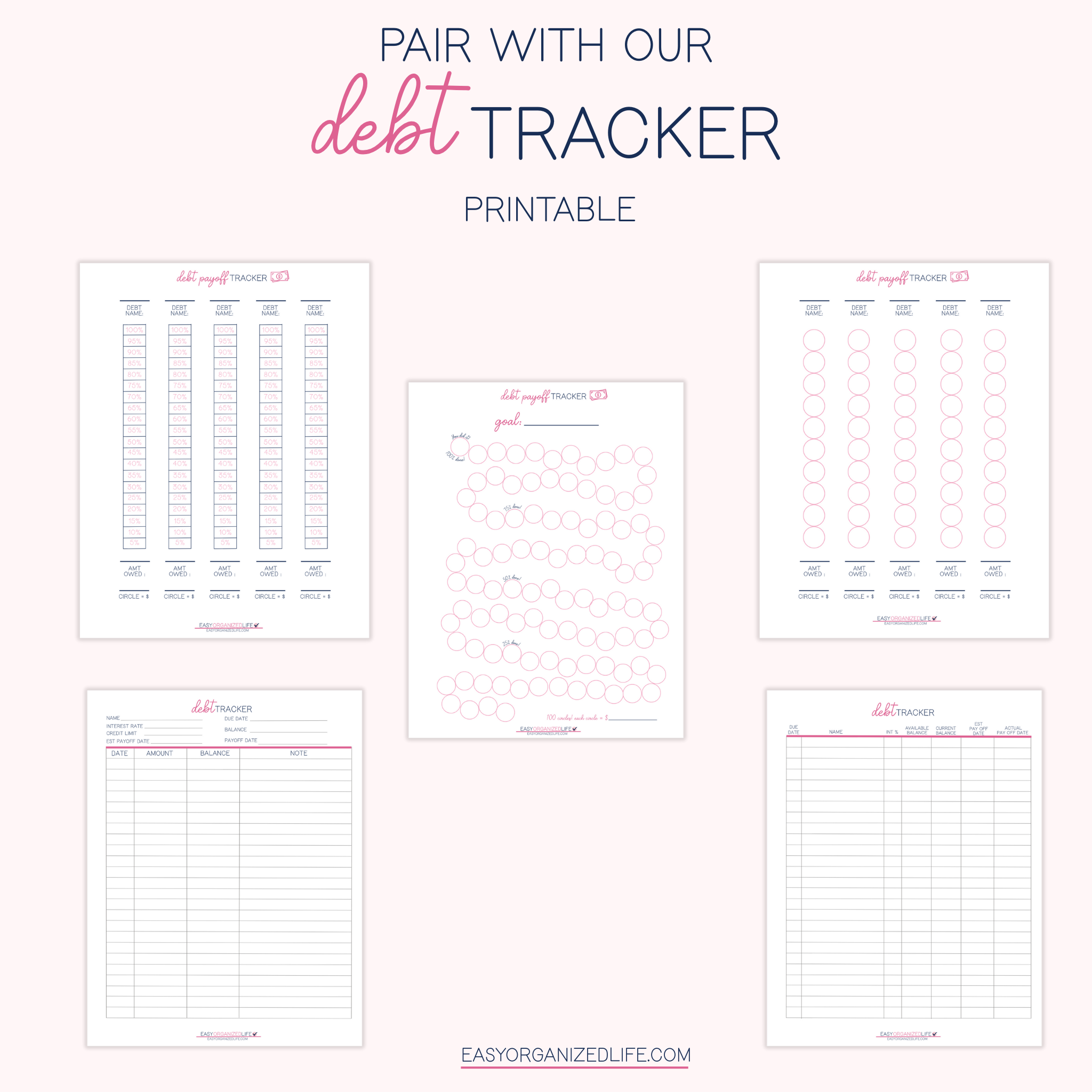 Debt Payoff Tracker | Google Sheets | Pink