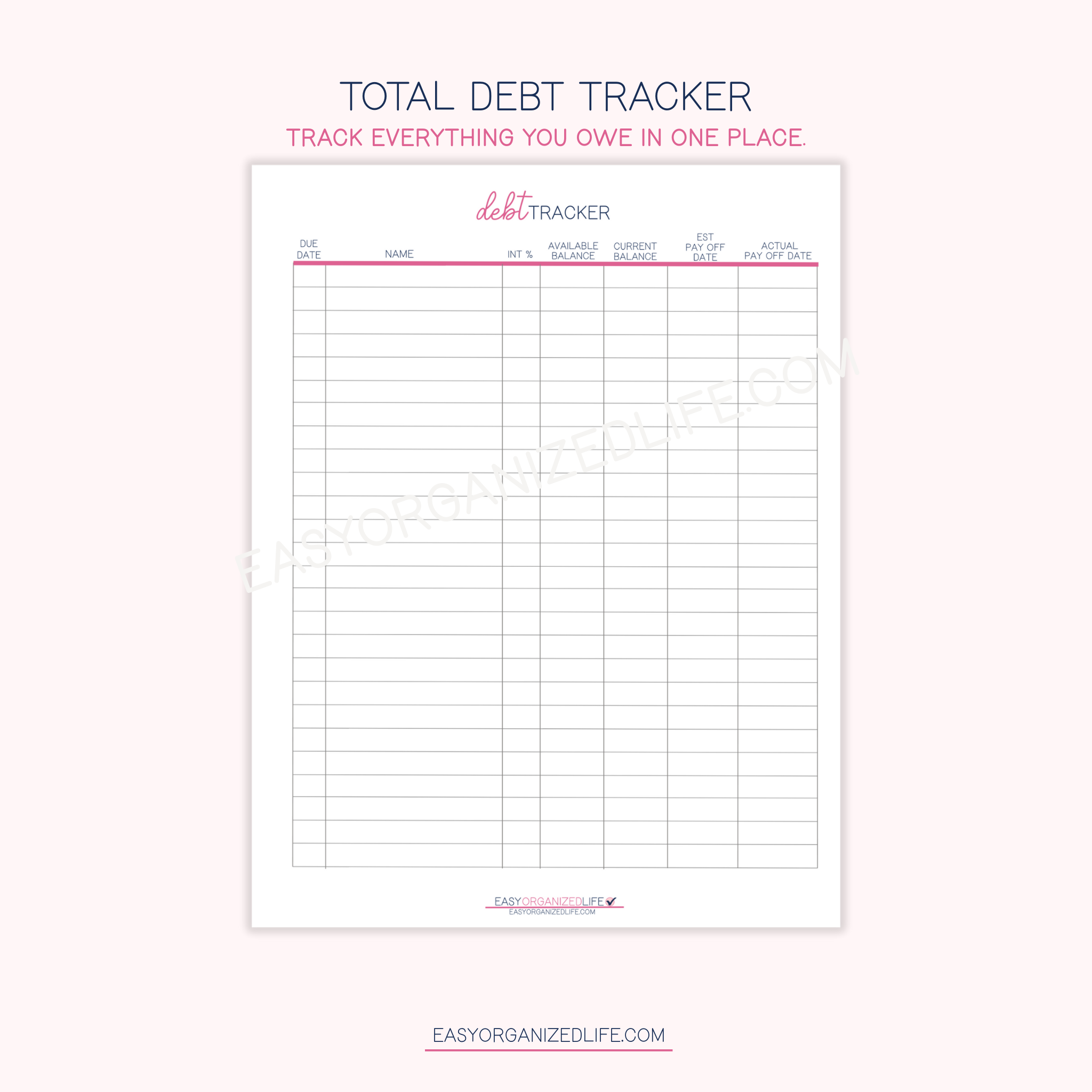 Debt Payoff Tracker | Pink | Printable